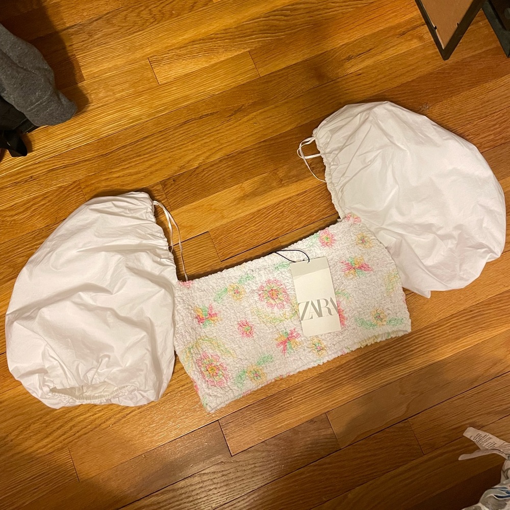 Zara Floral Poplin Crop Top Size S